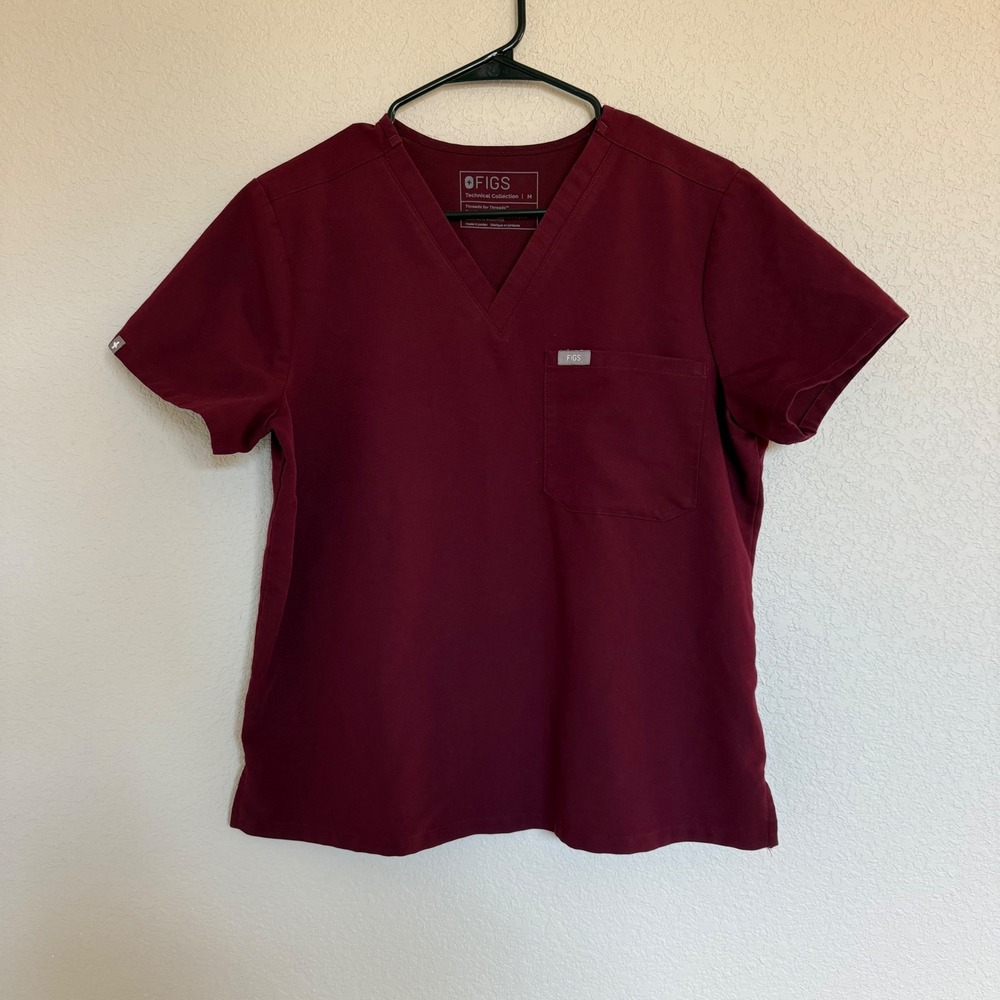 FIGS V-Neck Scrub Top Burgundy Maroon Women Medium Heathcare Nurse Uniform